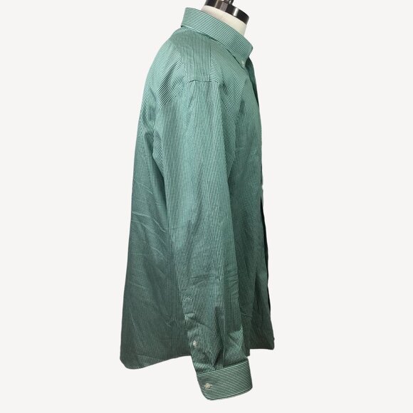 Land's End Mens Button Down Shirt Long Sleeve Green White Checker Office Size XL - Picture 7 of 13